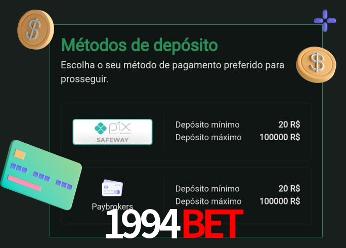O cassino 1994Bet oferece uma grande variedade de métodos de pagamento